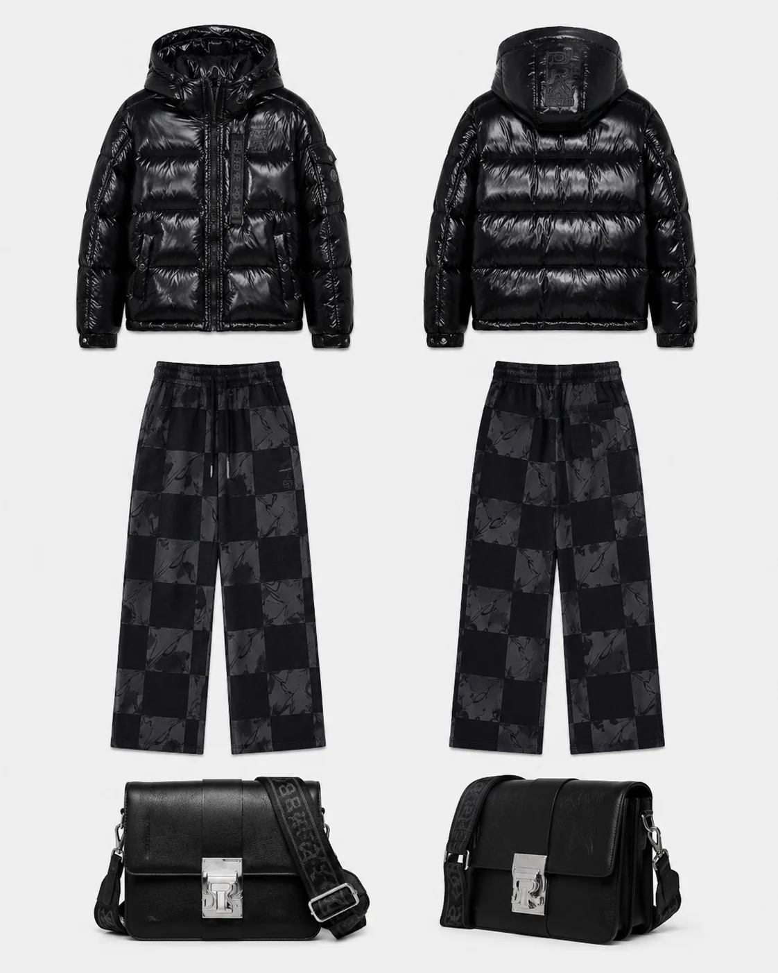 Rare Order puffer, shadow trouser and lock bag product views