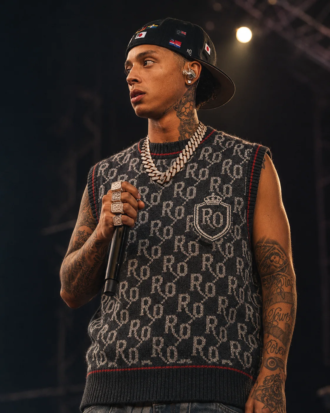 RO Monogram Knit Vest styled on stage