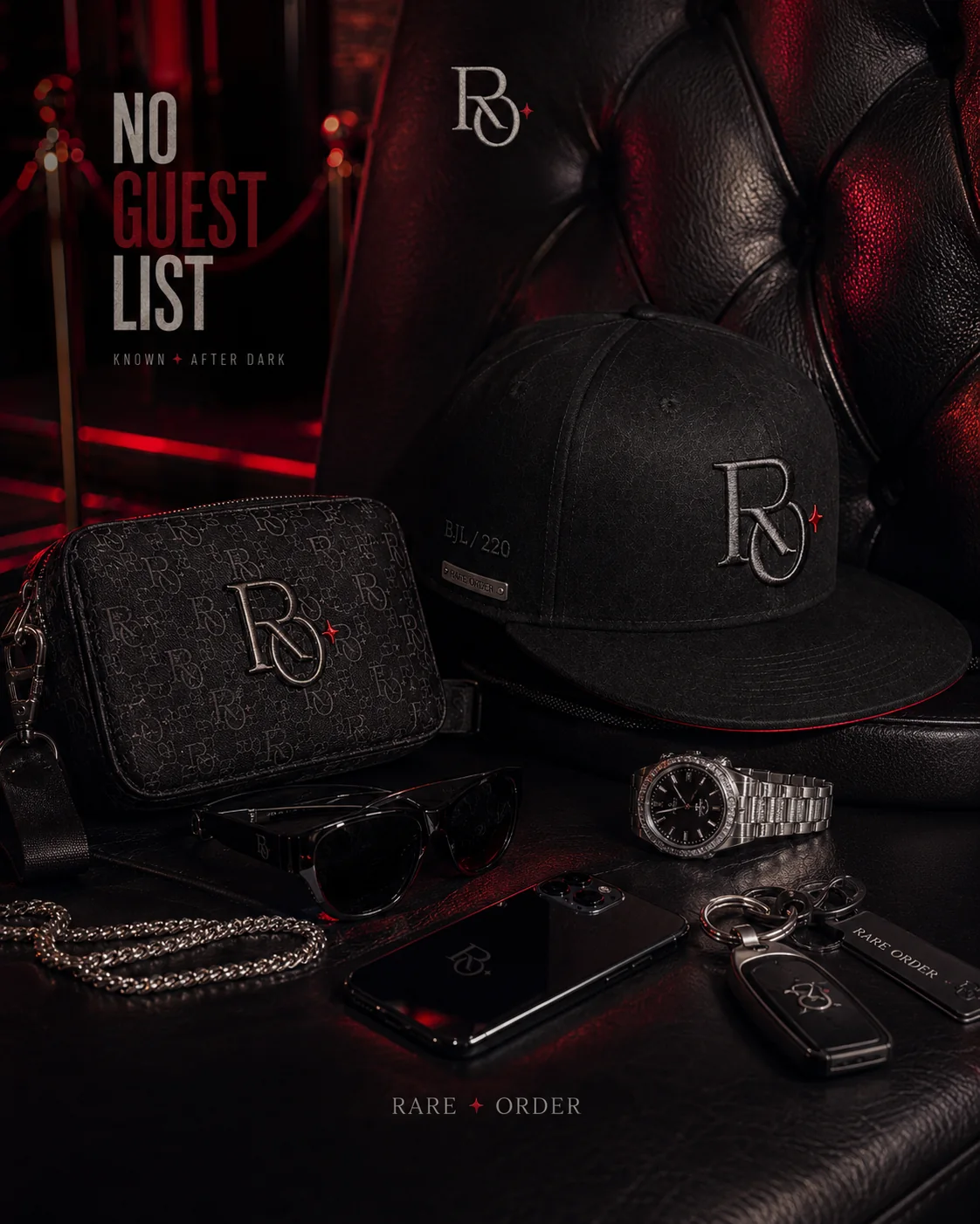 Rare Order accessories and fitted cap still life